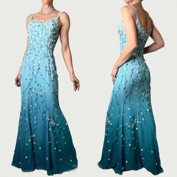 SOLD Alyce Designs vintage prom dress beaded floral sequin maxi gown long formal - Picture 3 of 17